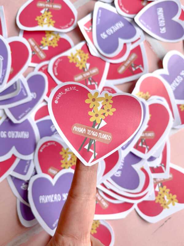 sticker corazon y flores